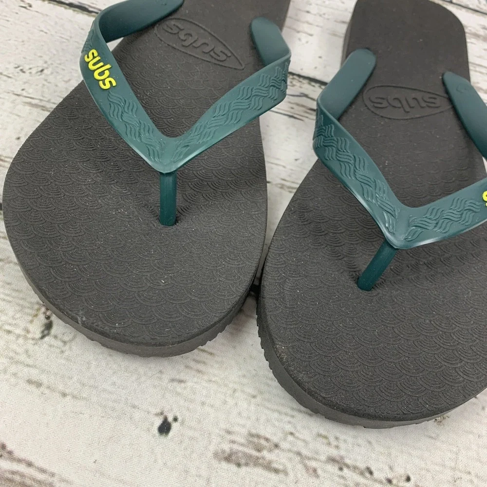 SUBS Flip Flops Sandals [US 12‎ EUR 45/46] Black Green Wave Pattern
